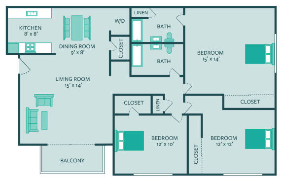 The Hills apartments 3 bedroom floor plan