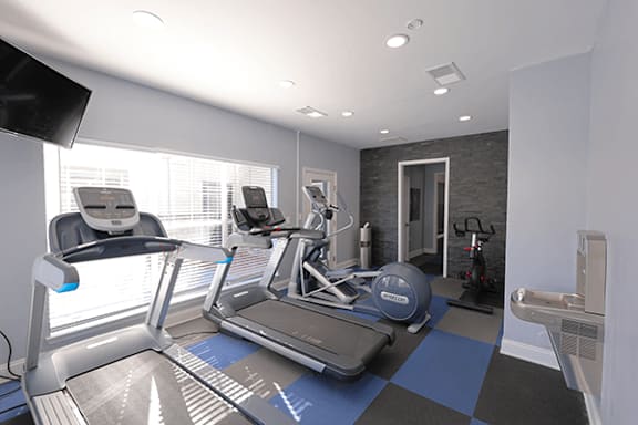 A modern home gym with treadmills and exercise equipment.