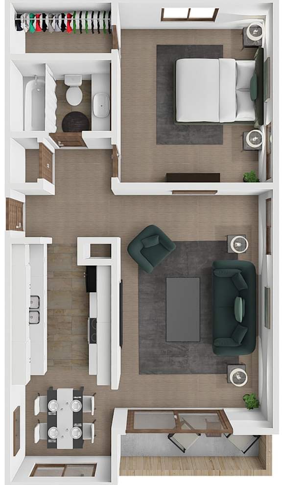 1 bedroom 1 bathroom apartment at The Oaks at Prairie View Apartments in Kansas City