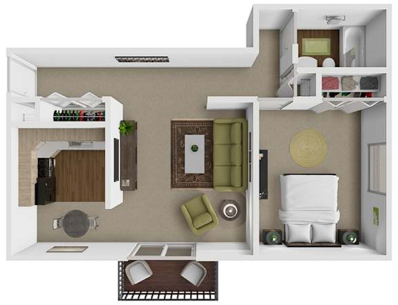 Floor Plan  Floor plan of a 1 bedroom 1 bath apartment at tiffany woods.