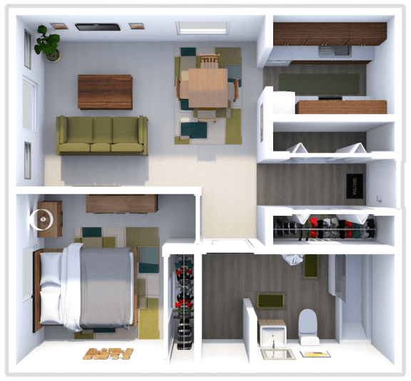 1 bed 1 bath floor plan at village green apartments
