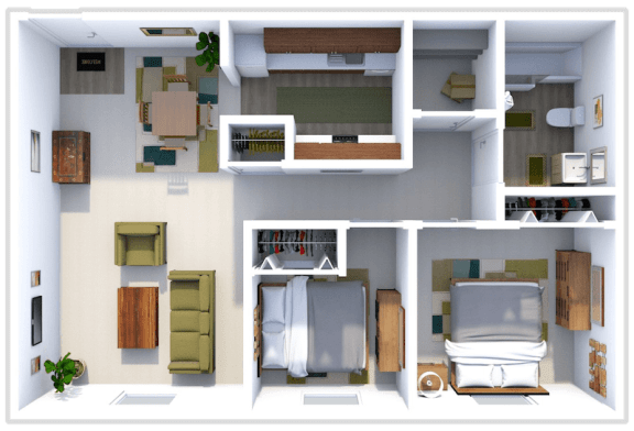 2 bed 1 bath floor plan at village green apartments
