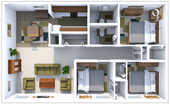 3 bed 2 bath floor plan at village green apartments