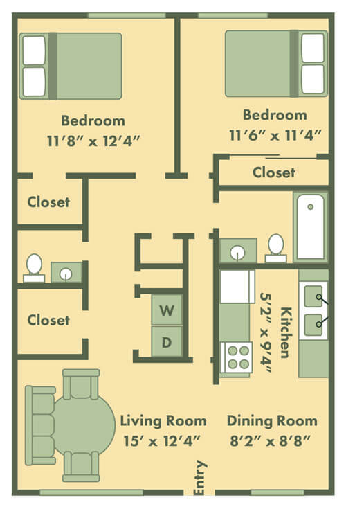 Floor Plan  floor plan 2 bedroom apt for rent