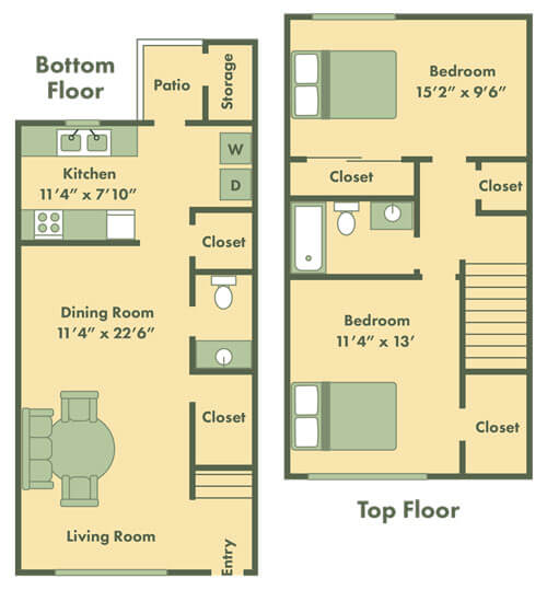 Floor Plan  two bedroom townhome for rent