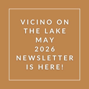 The image announces the Vicino on the Lake newsletter for May 2026.