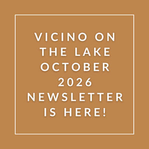 The image announces the release of the Vicino on the Lake newsletter for October 2026.