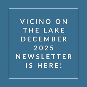The image announces the Vicino on the Lake newsletter for December 2025.