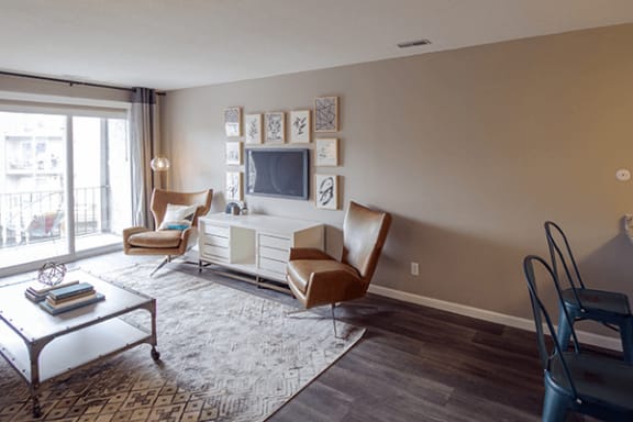 a living room with a couch and a television