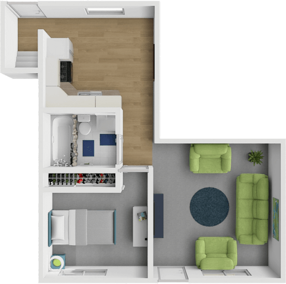 1 bed 1 bath floor plan at Village Square Apartments