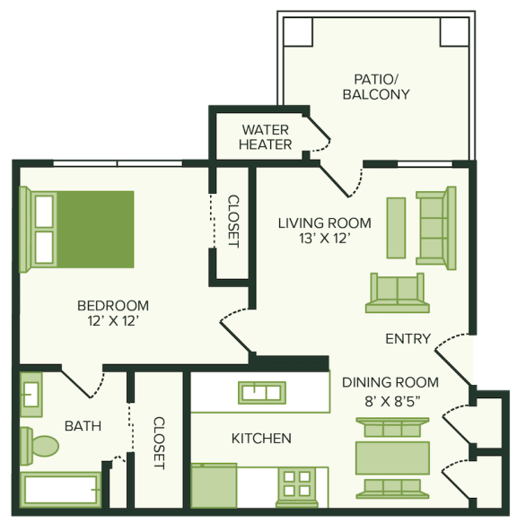 Floor Plan  one bedroom floor plan at village woods apartments