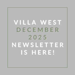 A grey and green image announcing the Villa West December 2025 Newsletter.