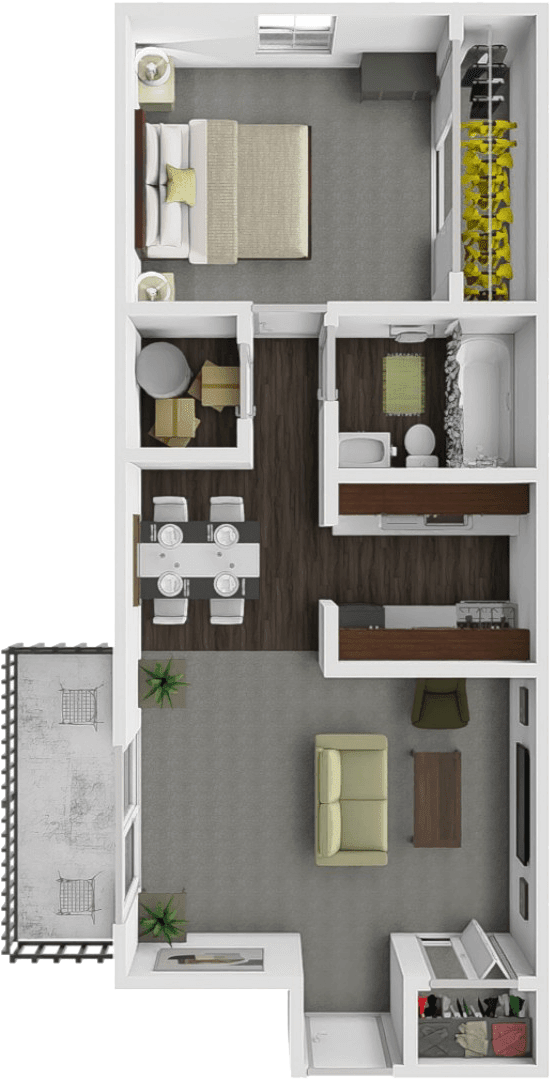 one bedroom floor plan at Walnut Creek Apartments