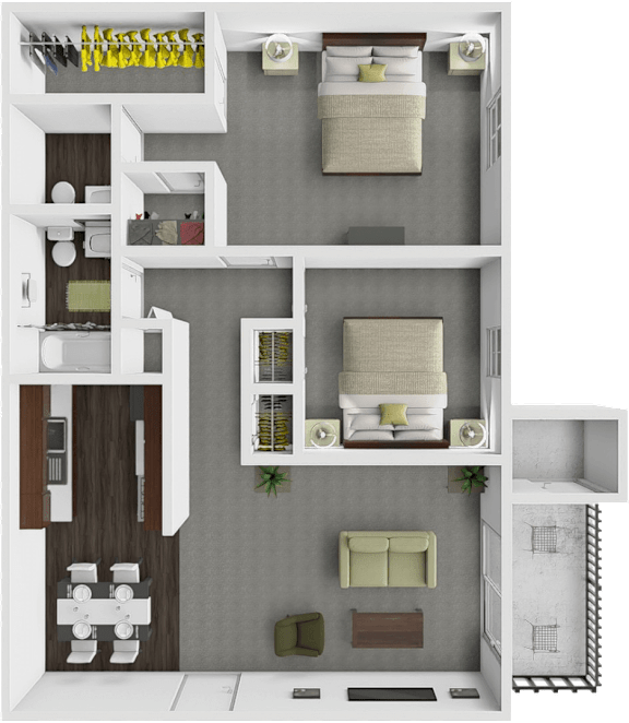 two bedroom floor plan at Walnut Creek Apartments