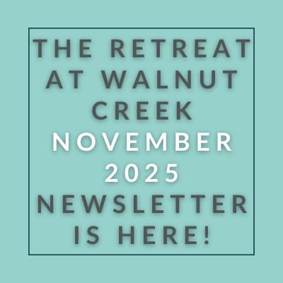 The image announces the availability of the Walnut Creek Retreat November 2025 newsletter.