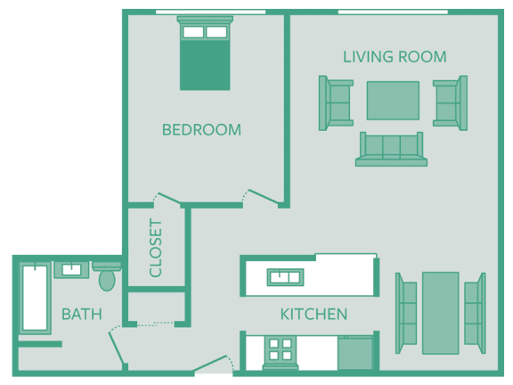 Floor Plan  1 Bedroom 1 Bath    742 sq ft