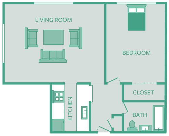 Floor Plan  1 Bedroom 1 Bath    725 sq ft