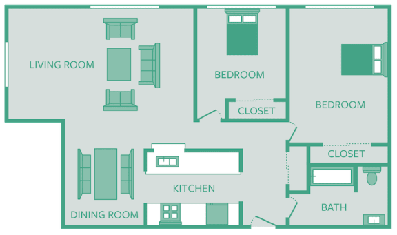 two bed one bath floor plan for westview apartments