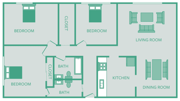 Floor Plan  3 Bedroom 1.5 Bath    1160 sq ft