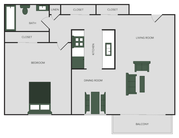 Floor Plan  1 Bedroom Apartment at Windsor Gates