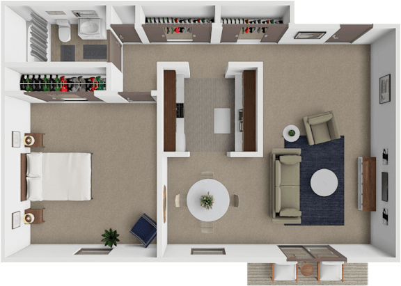 a 3D floor plan of 1 bedroom apartment floor plan in Brooklyn Park, MN