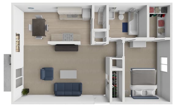 Floor Plan  the living room of this apartment is spacious and has a lot of furniture