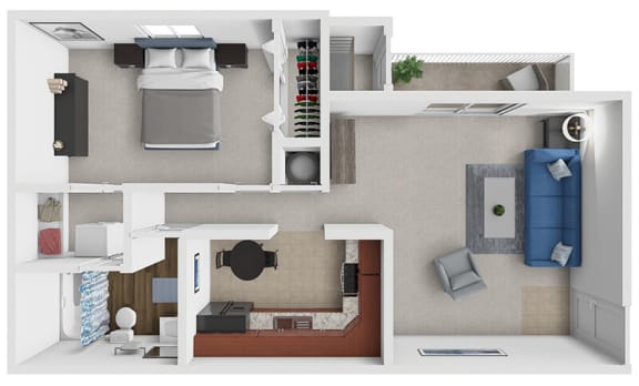 a floor plan of a bedroom with a bathroom and a living room