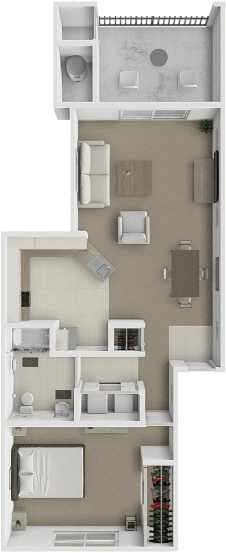 Floor Plan  1 bed 1 bath Beech floor plan at Woodland Ridge
