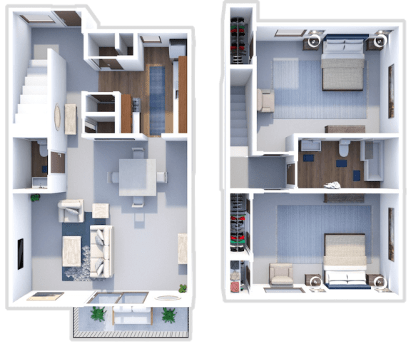 two bed townhome floor plan at westchester village