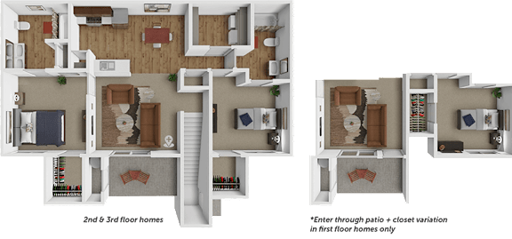 A diagram shows two different floor plans for apartment layouts.