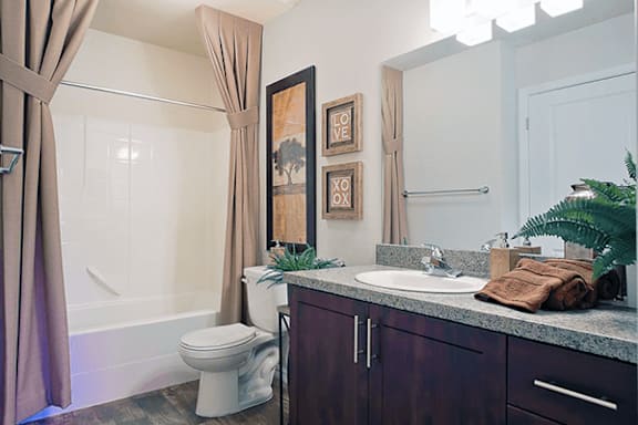 A bathroom with a toilet, a sink, and a shower.