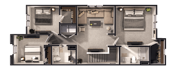 A detailed 3D floor plan of a house showing all rooms and their layout.