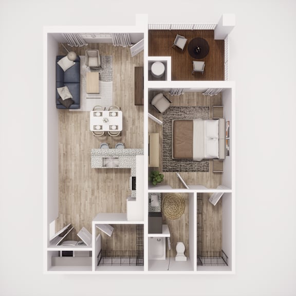 One Bedroom, one bathroom Apartment Home with open living room and kitchen