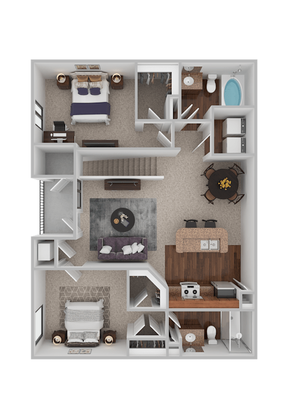 A 3D rendered image of a dollhouse interior.
