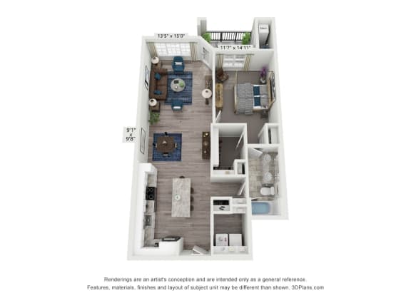 The Grandover is a 1 bedroom, 1 bathroom floor plan at 8 West in Greensboro, NC