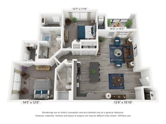 The Champagne is a 2 bedroom, 2 bathroom floor plan at 8 West in Greensboro, NC