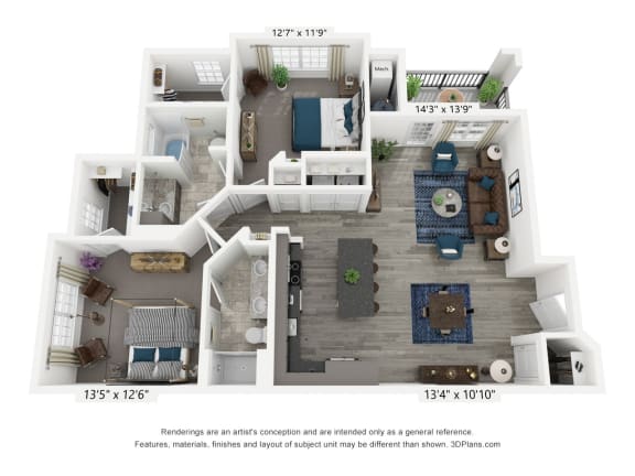 The Chapman is a 2 bedroom, 2 bathroom floor plan at 8 West in Greensboro, NC