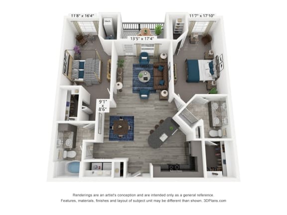 The Captain is a 2 bedroom, 2 bathroom floor plan at 8 West in Greensboro, NC