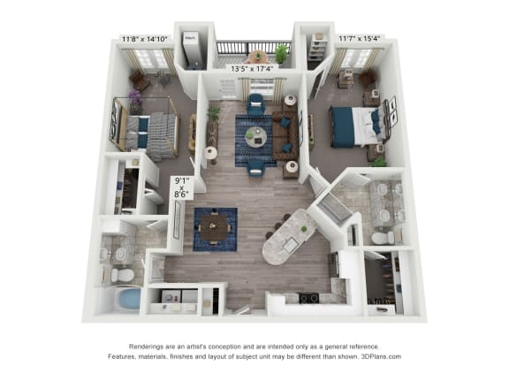 The Club is a 2 bedroom, 2 bathroom floor plan at 8 West in Greensboro, NC