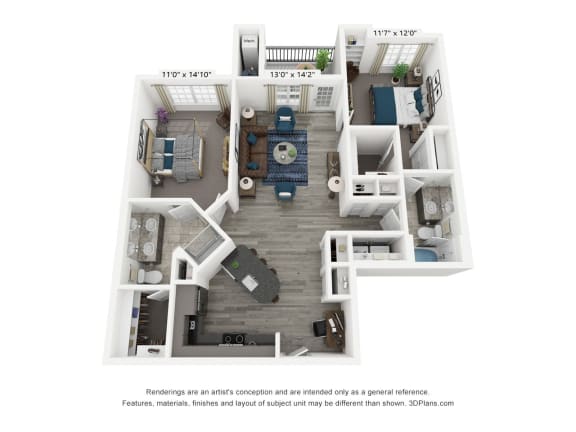 The Preserve is a 2 bedroom, 2 bathroom floor plan at 8 West in Greensboro, NC