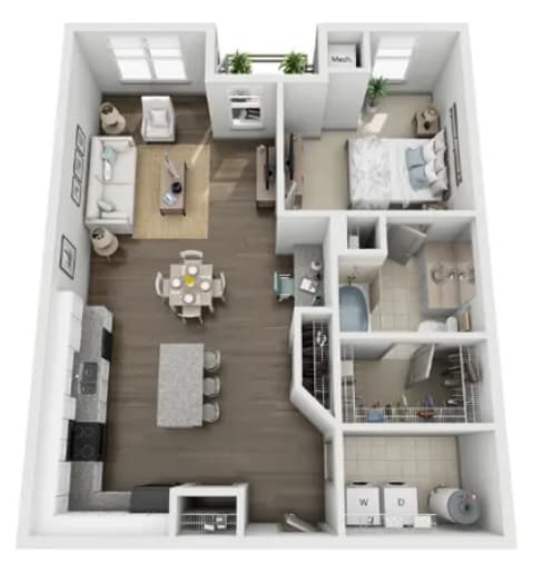 a bedroom with a bed and a dresser in a small room