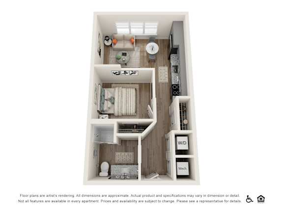 S1 floor plan with an open layout and washer and dryer included