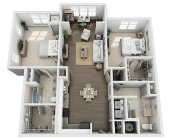 a bedroom with a bed and a dresser in a small room