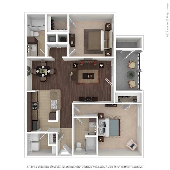 A floor plan of a house with a living room, kitchen, and two bedrooms.