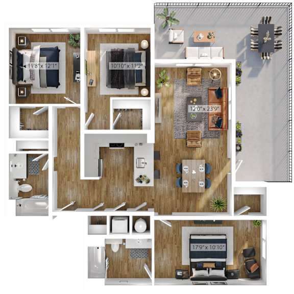 A floor plan of a house with a living room, kitchen, and bathroom.