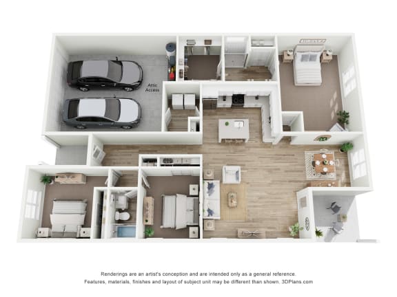 a stylized floor plan of a 1 bedroom apartment