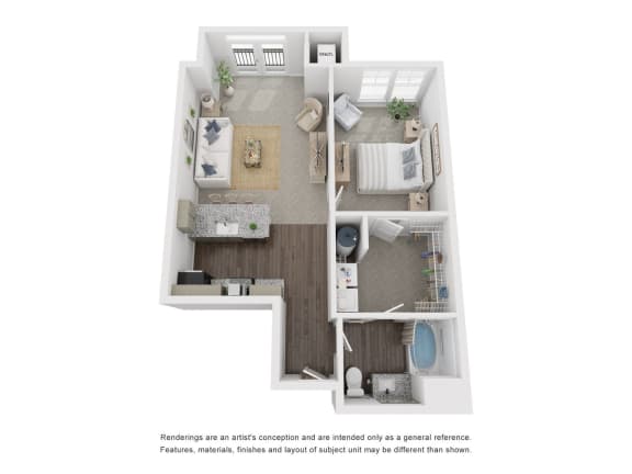 a stylized floor plan of a 2103 sq ft  apartment