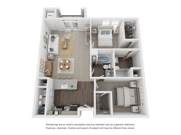 a stylized floor plan of a 1 bedroom192 sq ft