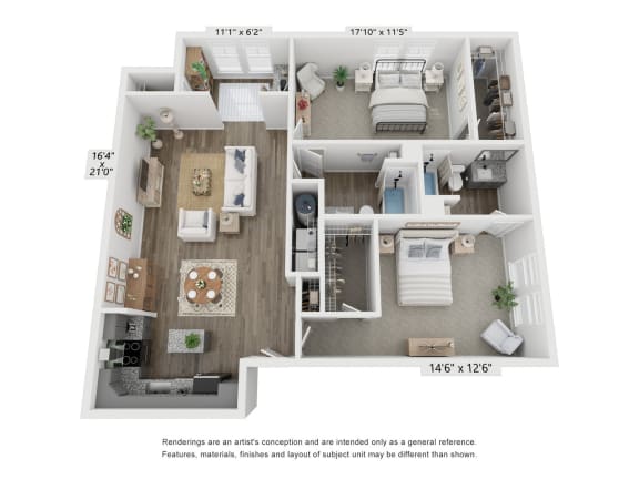 a 3d floor plan of a home with a bedroom and living room
