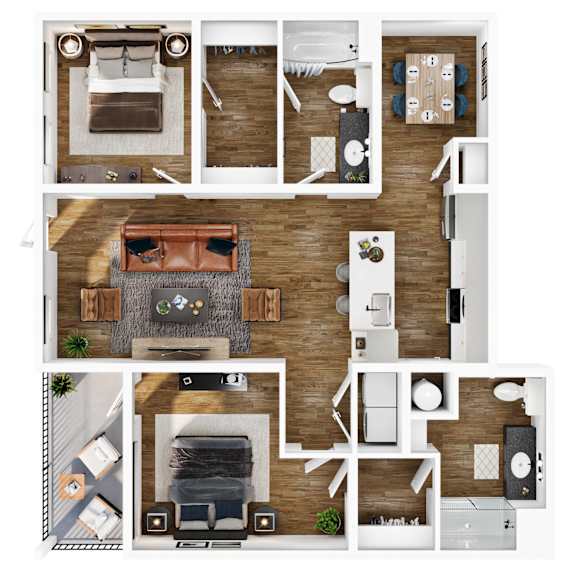 A series of images showing different layouts of a small apartment.